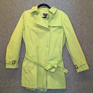 Lands’ End Women’s Size 10 Lime Green Trench Rain Coat Belted Double Breasted